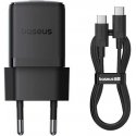 Baseus-seinälaturi Palm 30W USB-C QC3.0 PD3.0 USB-C-kaapelilla 1m, musta