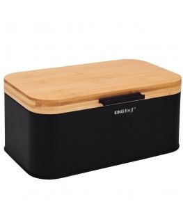 King Hoff STEEL BREAD BOX WITH BAMBOO LID KINGHOFF KH-1735
