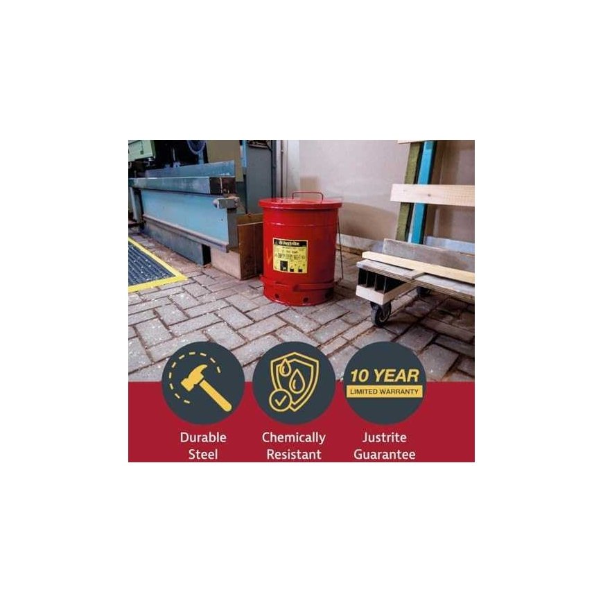 Justrite Flammable Waste and Oily Cleaning Material Container - FM/UL Approvals, Capacity 23 m – 5