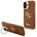 Guess PU Grained 4G Logo Stand Camera Frame case for Apple iPhone 16 brown