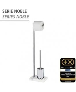 WENKO, "Noble White" toilet brush and roll holder, "White Chome" polyresin