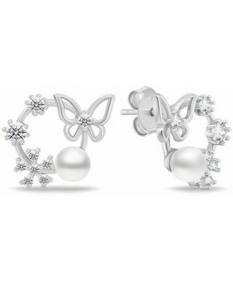Brilio Silver Silver earrings Rings with zircons and pearls EA1054W