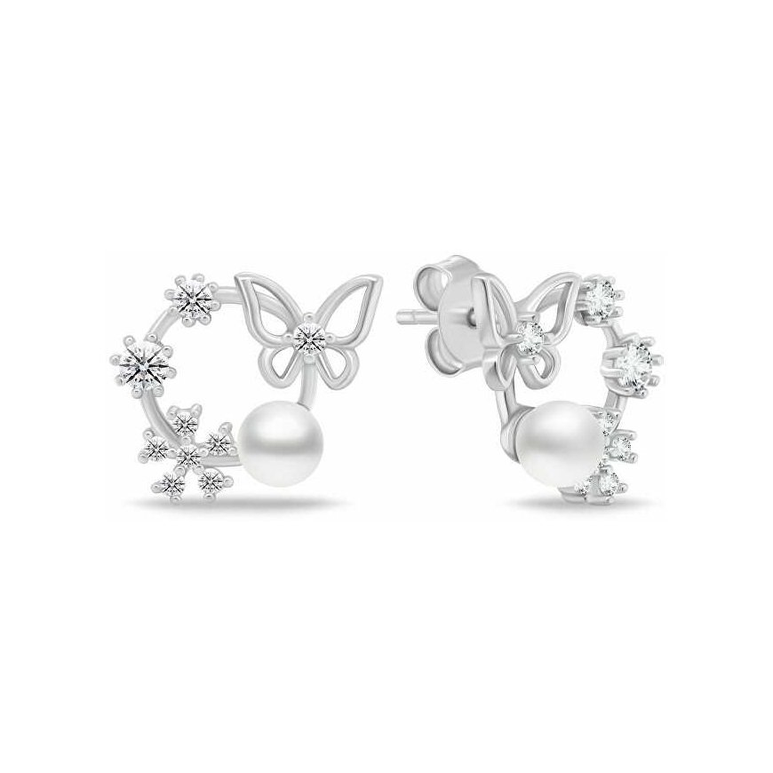 Brilio Silver Silver earrings Rings with zircons and pearls EA1054W