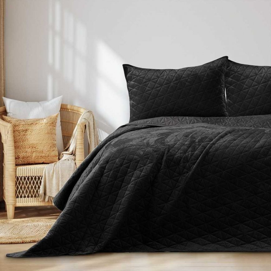 AmeliaHome Bedspread LAILA color black simple