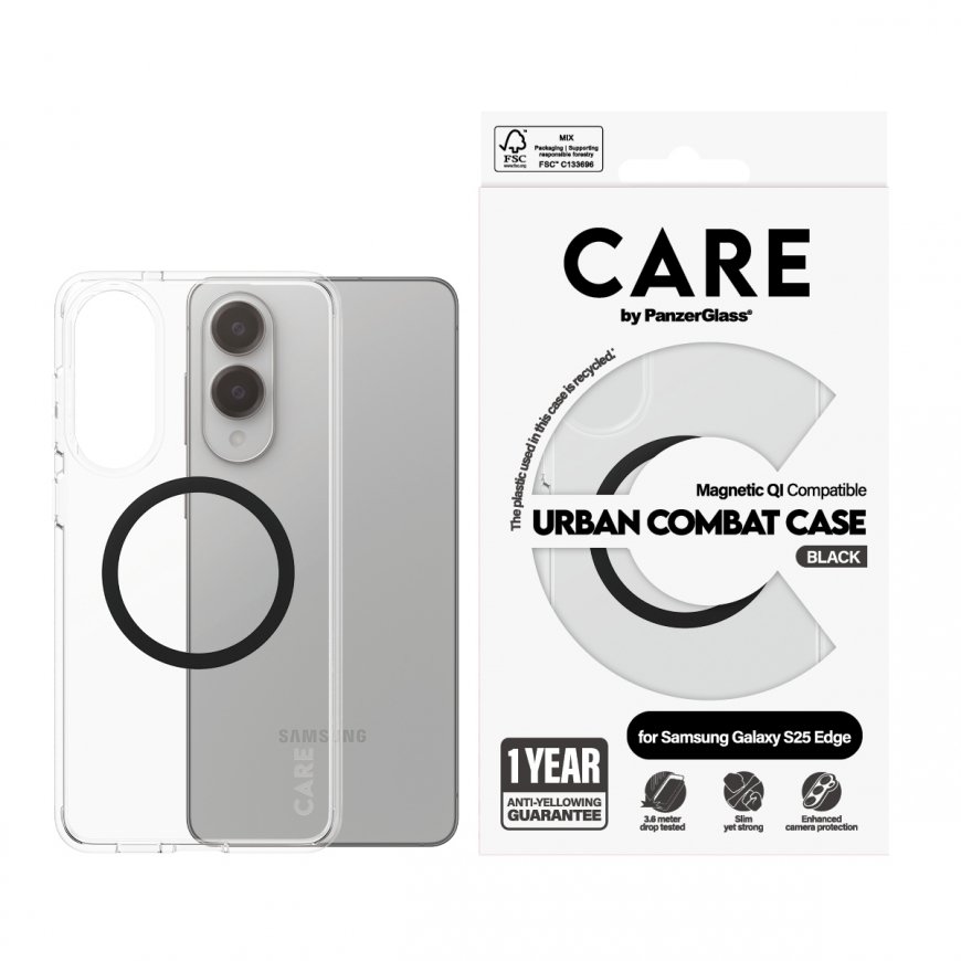PanzerGlass CARE by ® Flagship Case Transparent Urban Combat w. Black Qi Compatible Samsung S25 Edge – 2