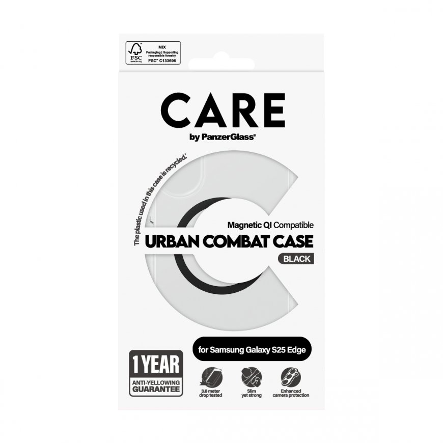 PanzerGlass CARE by ® Flagship Case Transparent Urban Combat w. Black Qi Compatible Samsung S25 Edge – 3