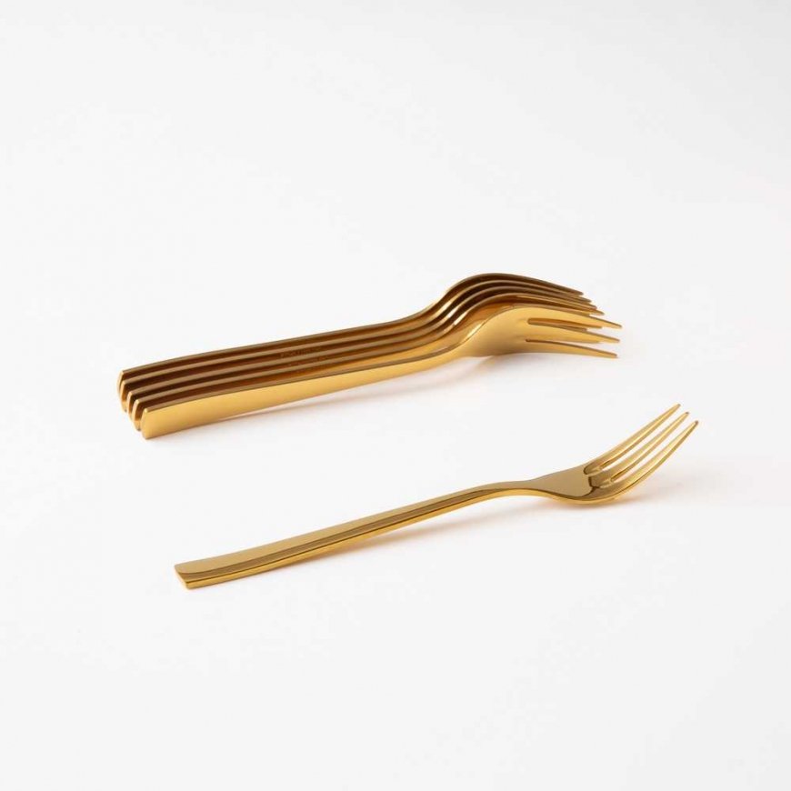 Prato cake fork set, 6 pieces, gold color, AMBITION