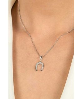 Brilio Silver Timeless Silver Horseshoe Pendant with Zircons PT49W