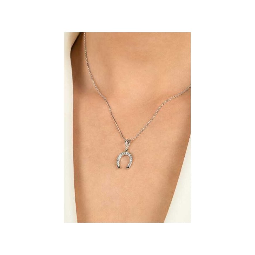 Brilio Silver Timeless Silver Horseshoe Pendant with Zircons PT49W