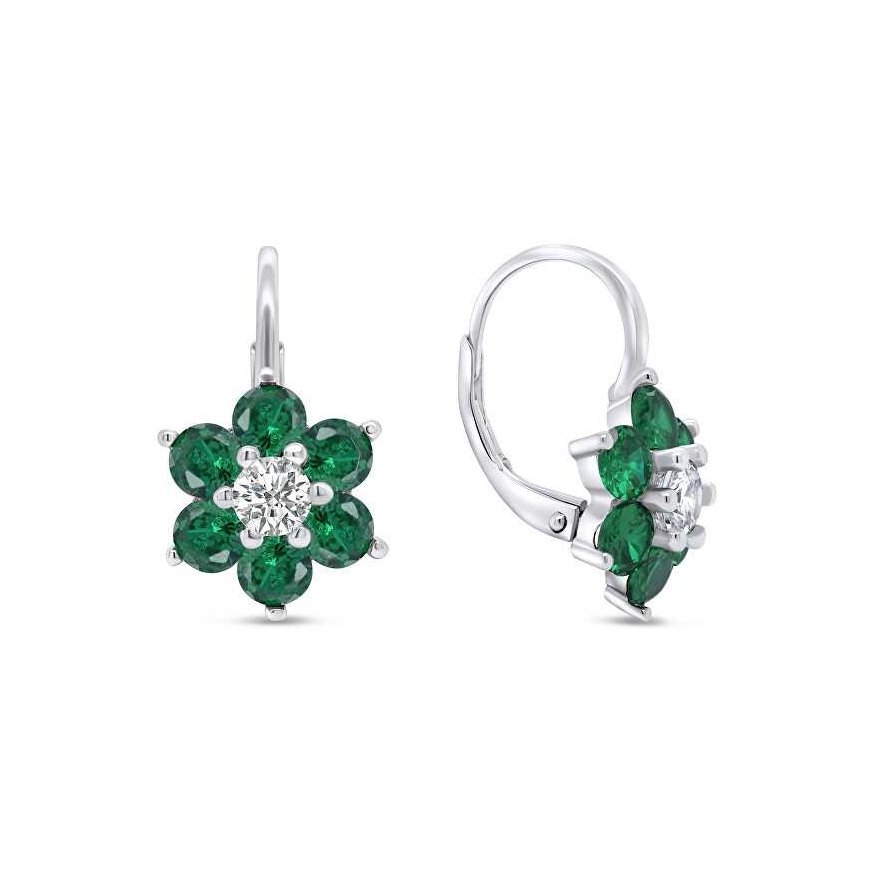 Brilio Silver Brilio Silver Gentle silver earrings with green zircons Flowers EA307WG