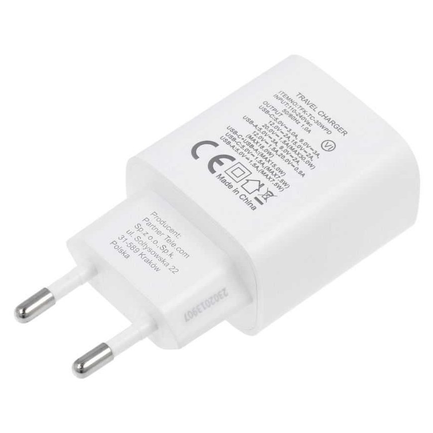 Laturi Forcell (1xUSB-C1xUSB 3A 30W) valkoinen – 3