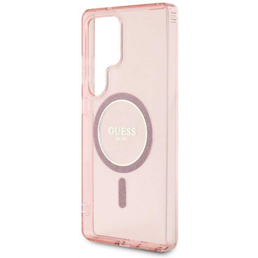 Guess Glitter Circle Classic Logo MagSafe -kotelo Samsung Galaxy S25 Ultralle, pinkki – 4