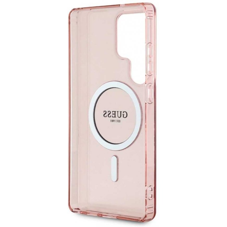 Guess Glitter Circle Classic Logo MagSafe -kotelo Samsung Galaxy S25 Ultralle, pinkki – 5