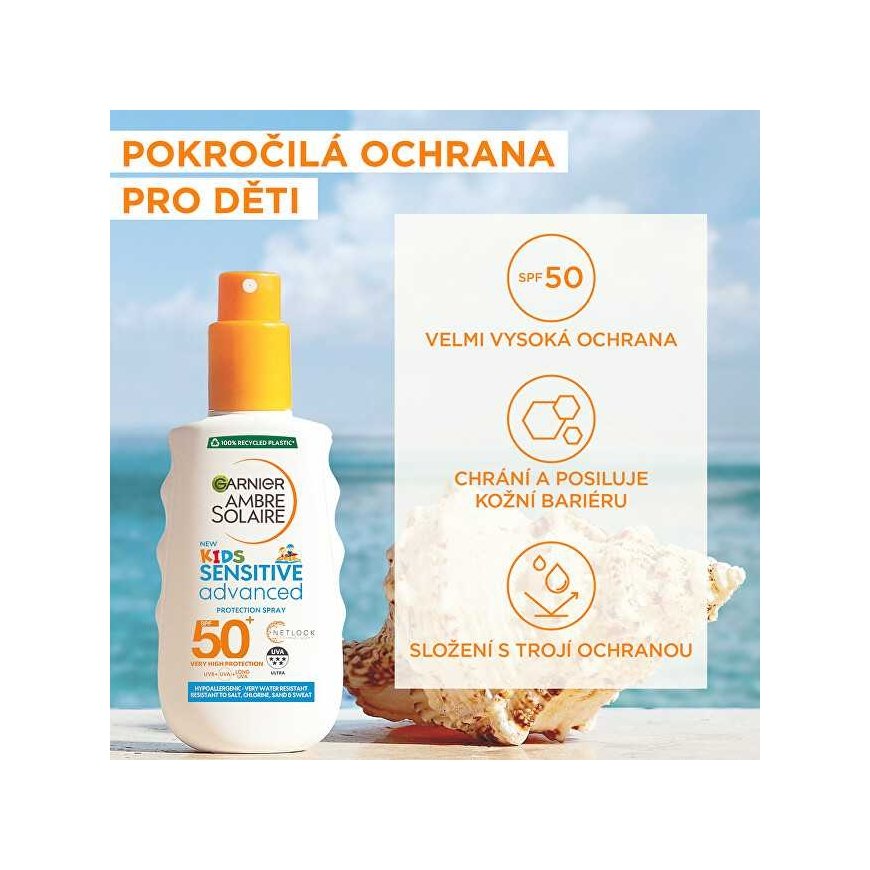 Garnier Ambre Solaire Protection Purškiklis SPF 50+ - Dětský ochranný sprej pro citlivou pokožku - 150 ml