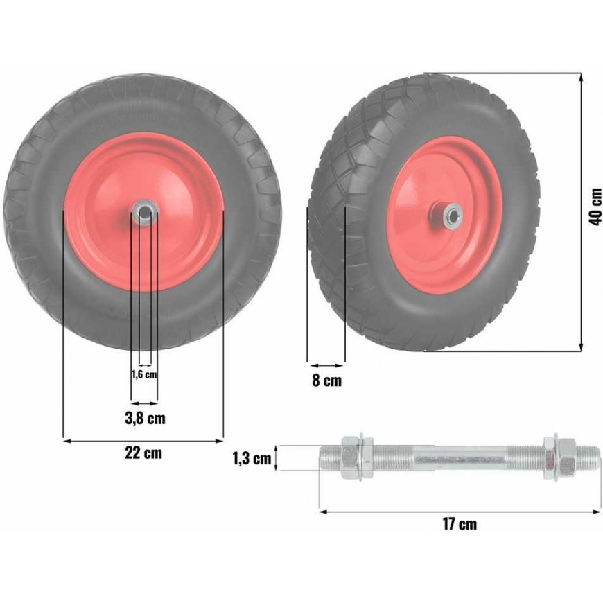 Pyörä Tubeless-kottikärryn pyörä 4.00-8 musta ja punainen Humberg – 4