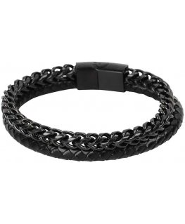 Troli Men's black bracelet made of steel and leather