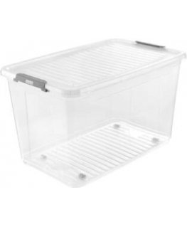 Box with lid on wheels clipbox Leo 59x38x35.5cm 56L transparent
