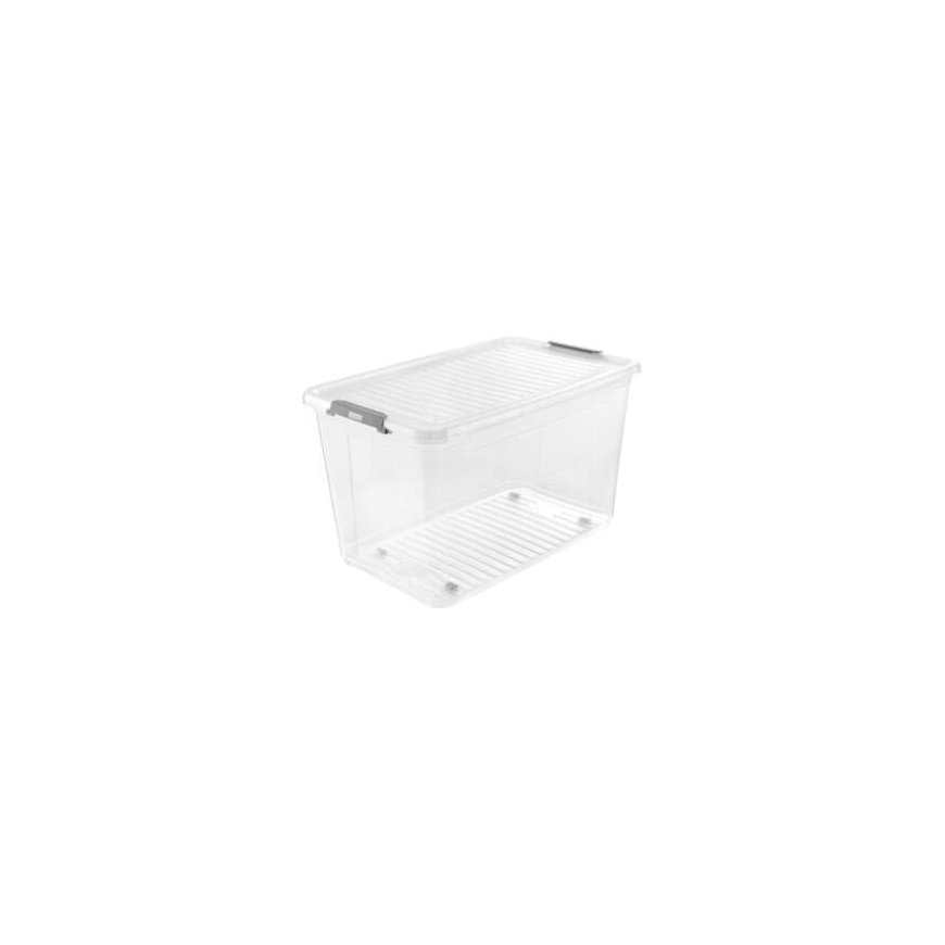 Box with lid on wheels clipbox Leo 59x38x35.5cm 56L transparent