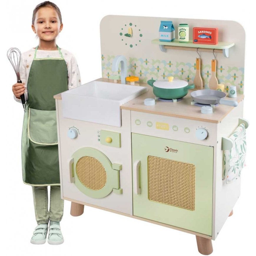 CLASSIC WORLD Drewniana Cooker XXL Wielofunkcyjna with Washing Machine and Accessories