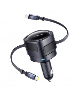 „Baseus Enjoyment Max“ automobilinis įkroviklis su USB-C + „Lightning“ laidais, 60 W, juodas