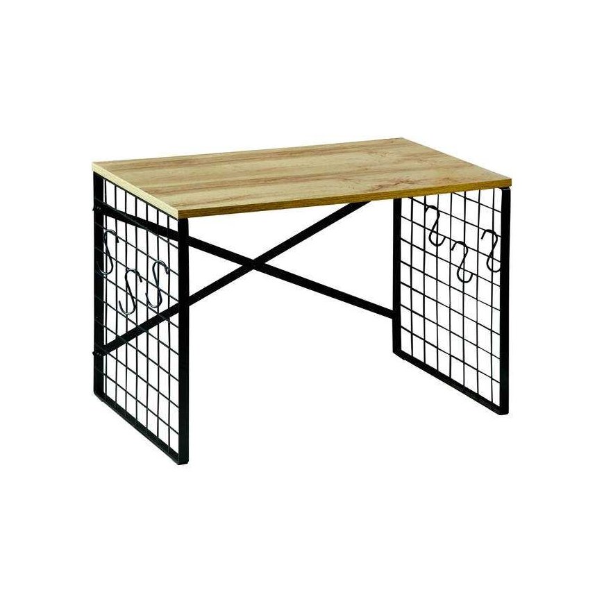 Kesper Metal kitchen shelf with hooks and oak decor, 52 x 32.5 cm