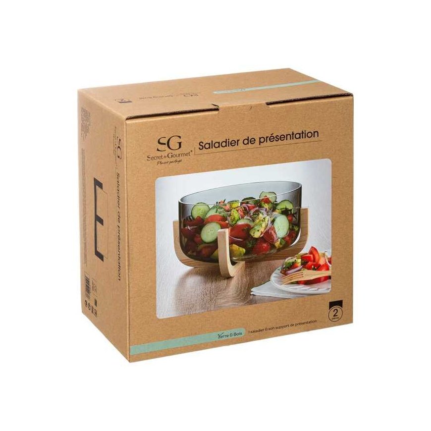 Secret De Gourmet ARHA salad bowl, 24 cm glass, with wooden stand – 2