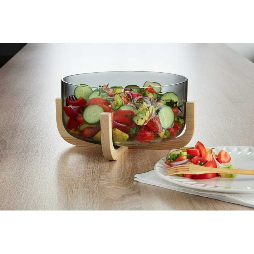 Secret De Gourmet ARHA salad bowl, 24 cm glass, with wooden stand – 5