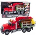 Lean Toys Raudona medienos gabenimo sunkvežimio žaislas su kranu 1:14