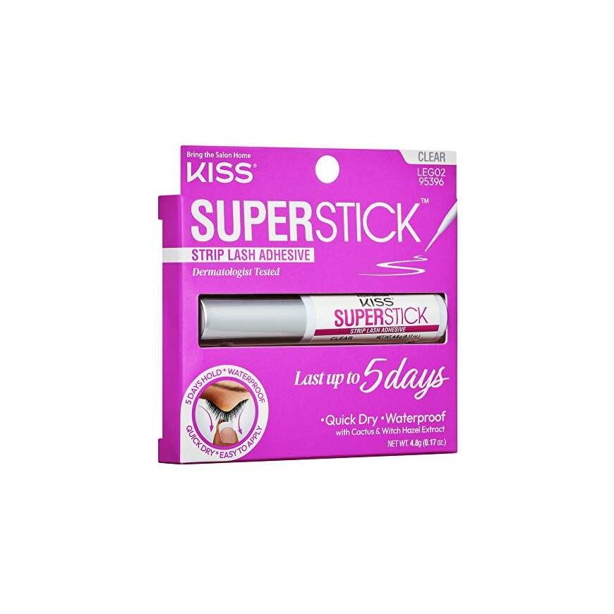 KISS Super Stick 5 päivän pitkäkestoinen ripsiliima (irrotettava ripsiliima), kirkas, 4,8 g – 4