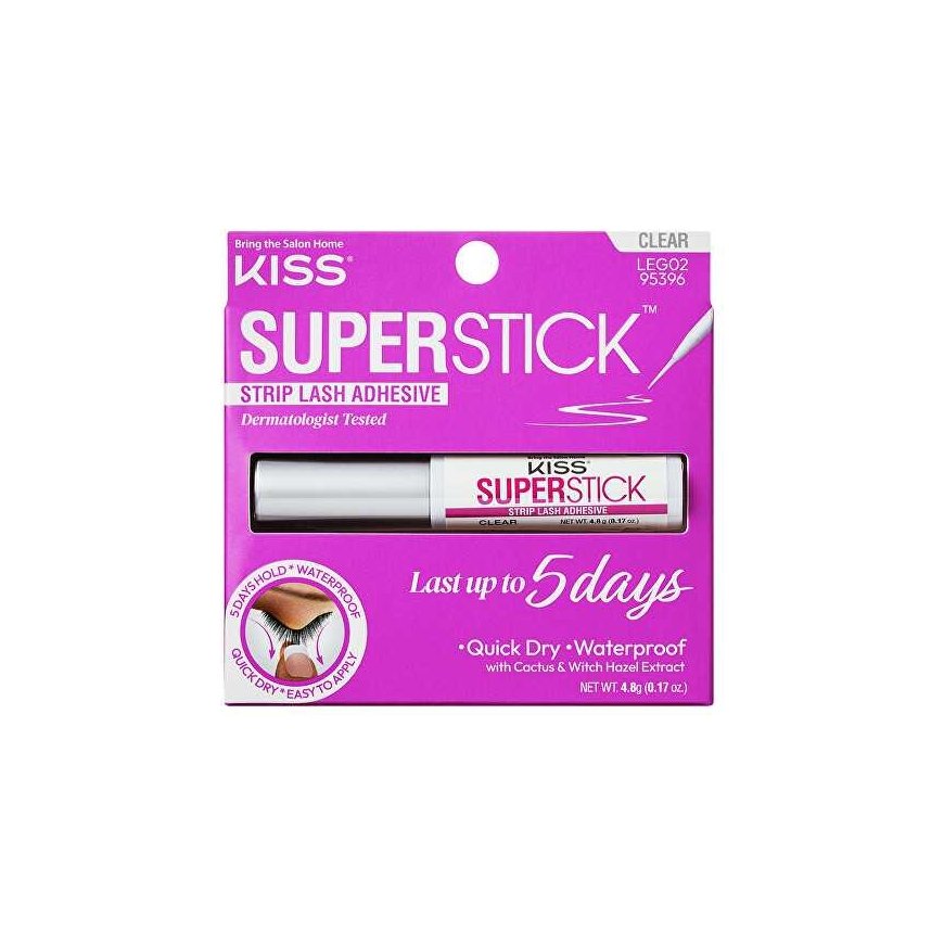 KISS Super Stick 5-Day Long-Wear Eyelash Glue (Removable Eyelash Glue), Clear, 4.8 g – 5