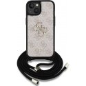 Dėklas „Guess“ PU 4G metalinis logotipo per petį dirželis iPhone 15 telefonui „Rožinė“