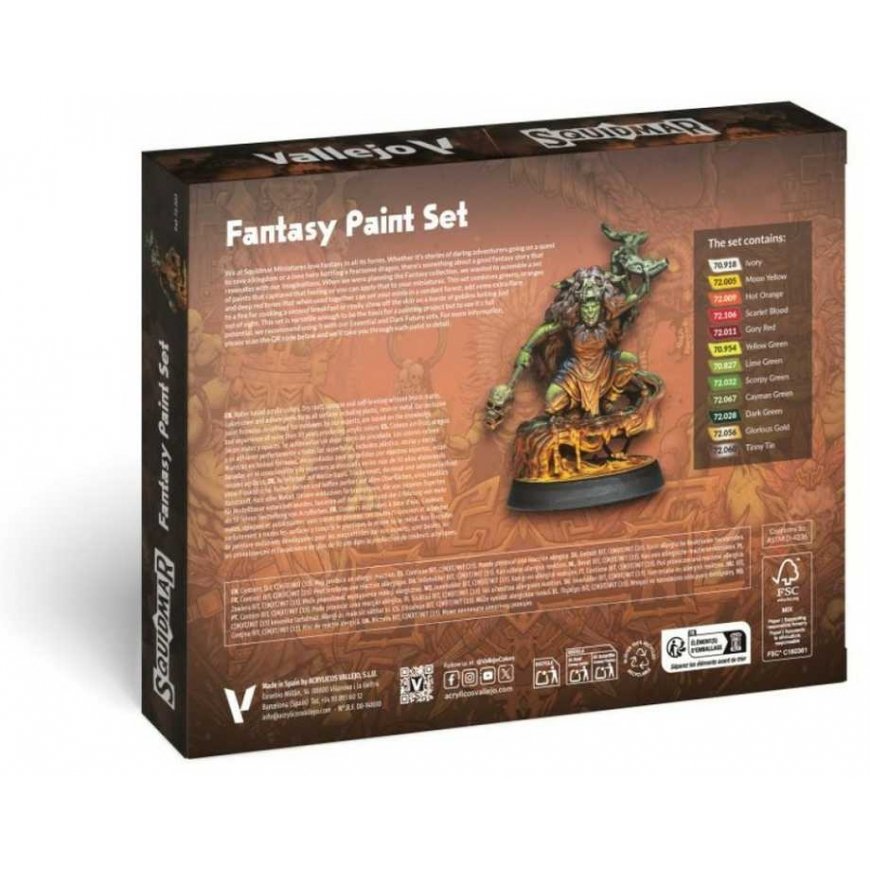 Vallejo - Game Color / 12 colors + figure - Fantasy Paint Set by Squidmar Miniatures 18 ml – 2