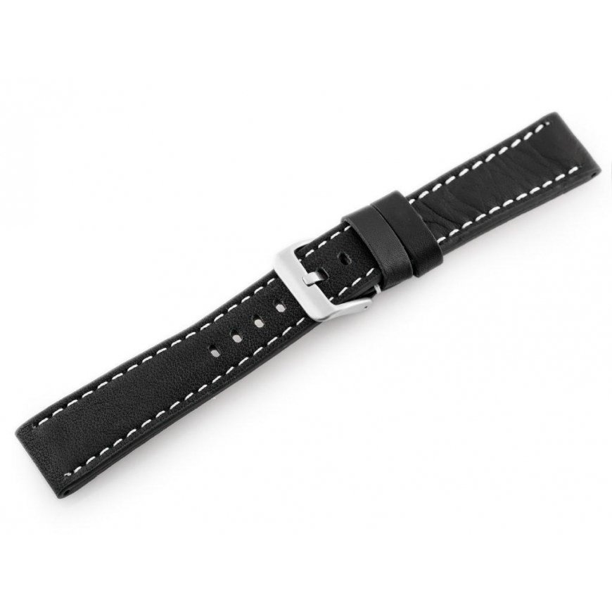 Pacific W48 leather watch strap - PREMIUM - black/white - 22mm – 2