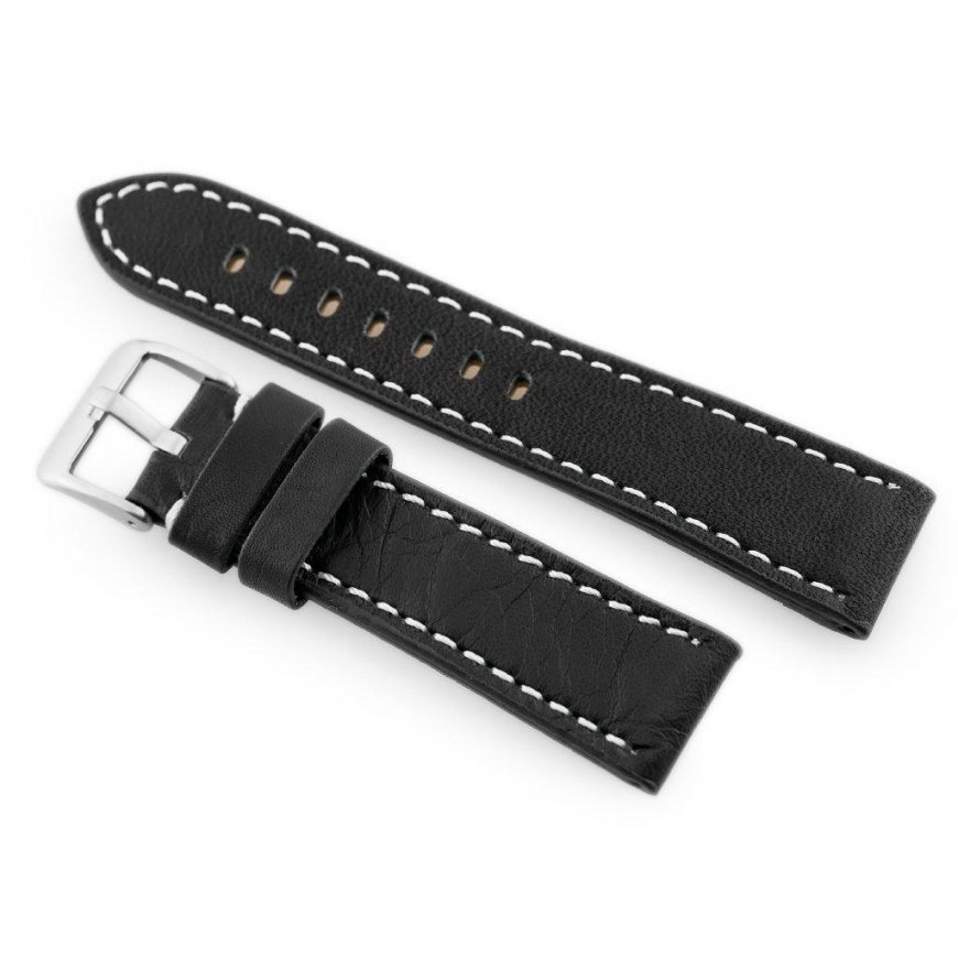 Pacific W48 leather watch strap - PREMIUM - juodas/baltas - 22mm – 4