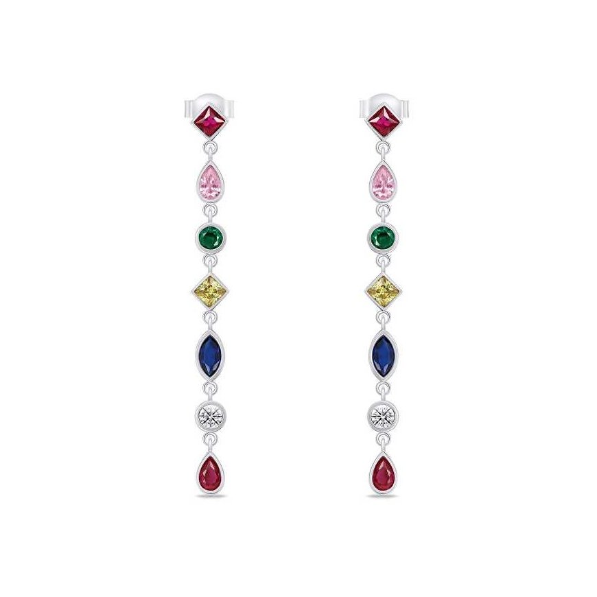 Brilio Silver Beautiful silver earrings with colored zircons EA801W