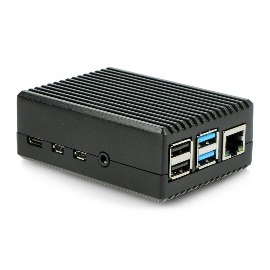 Oem Dėklas skirtas Raspberry Pi 4B - su išpjovomis - aliuminis - juodas – 5