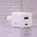 Telforceone Forever TC-08-45AC GaN PD QC charger 1x USB-C 1x USB 45W baltos spalvos Telforceone Forever TC-08-45AC GaN PD QC charger 1x USB-C 1x USB 45W baltos spalvos
