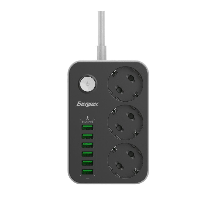 Energizer EPB2500W01EU удлинитель 2 m 3 розетка(и) Для помещений Белый, Черный