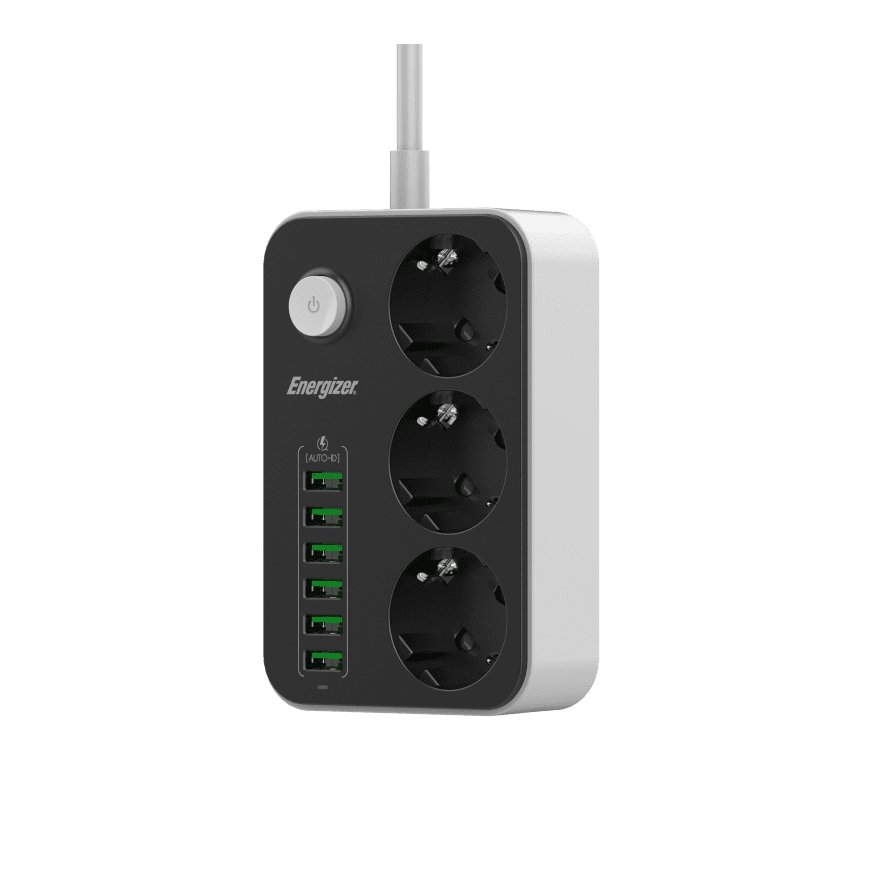 Energizer EPB2500W01EU удлинитель 2 m 3 розетка(и) Для помещений Белый, Черный – 2