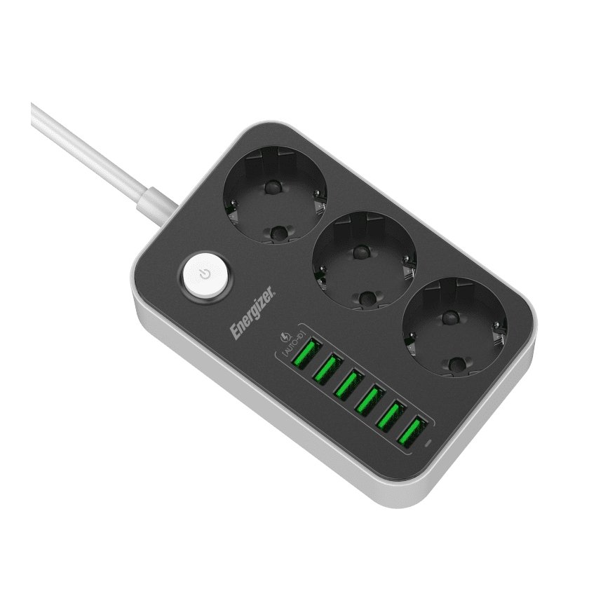 Energizer EPB2500W01EU power extension 2 m 3 AC outlet(s) Indoor White, Black – 3