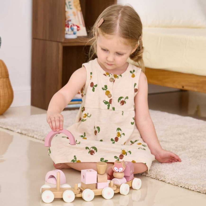 Puzzle Viga Toys VIGA PolarB Vaaleanpunainen junajuna autopalikoilla – 3