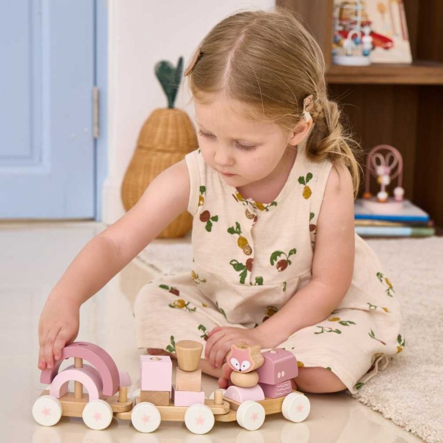 Puzzle Viga Toys VIGA PolarB Vaaleanpunainen junajuna autopalikoilla – 4
