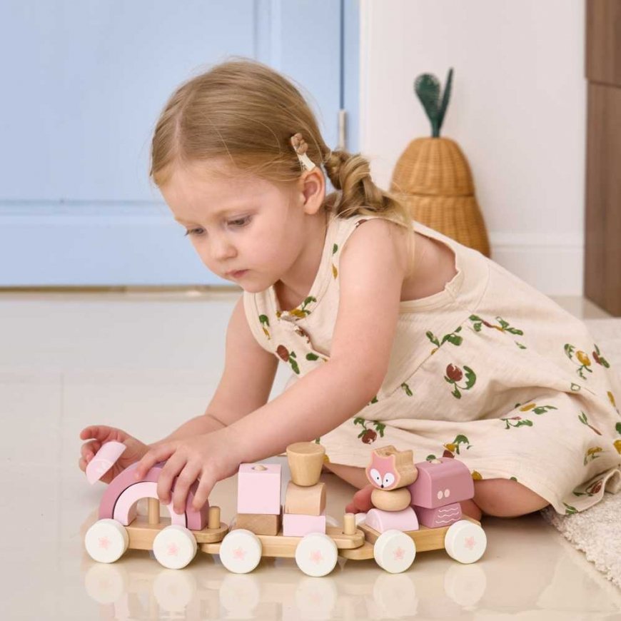 Puzzle Viga Toys VIGA PolarB Vaaleanpunainen junajuna autopalikoilla – 5