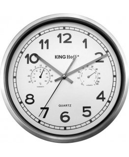King Hoff SIENINIS LAIKRODIS 30cm DRĖGMENĖS MATAS + TERMOMETRAS KINGHOFF KH-5027