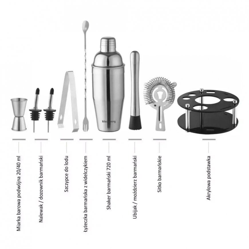 BAR SET 9 ELEMENTS SHAKER KLAUSBERG KB-7580 Silver – 2