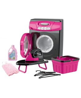Lean Toys Home Appliances Set Interactive Skalbimo mašina Lights Sounds Accessories Rožinė Juodas