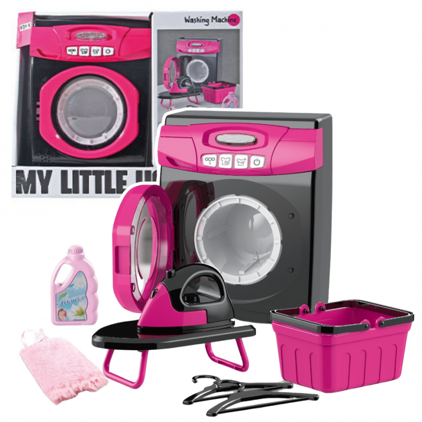 Lean Toys Home Appliances Set Interactive Skalbimo mašina Lights Sounds Accessories Rožinė Juodas – 2
