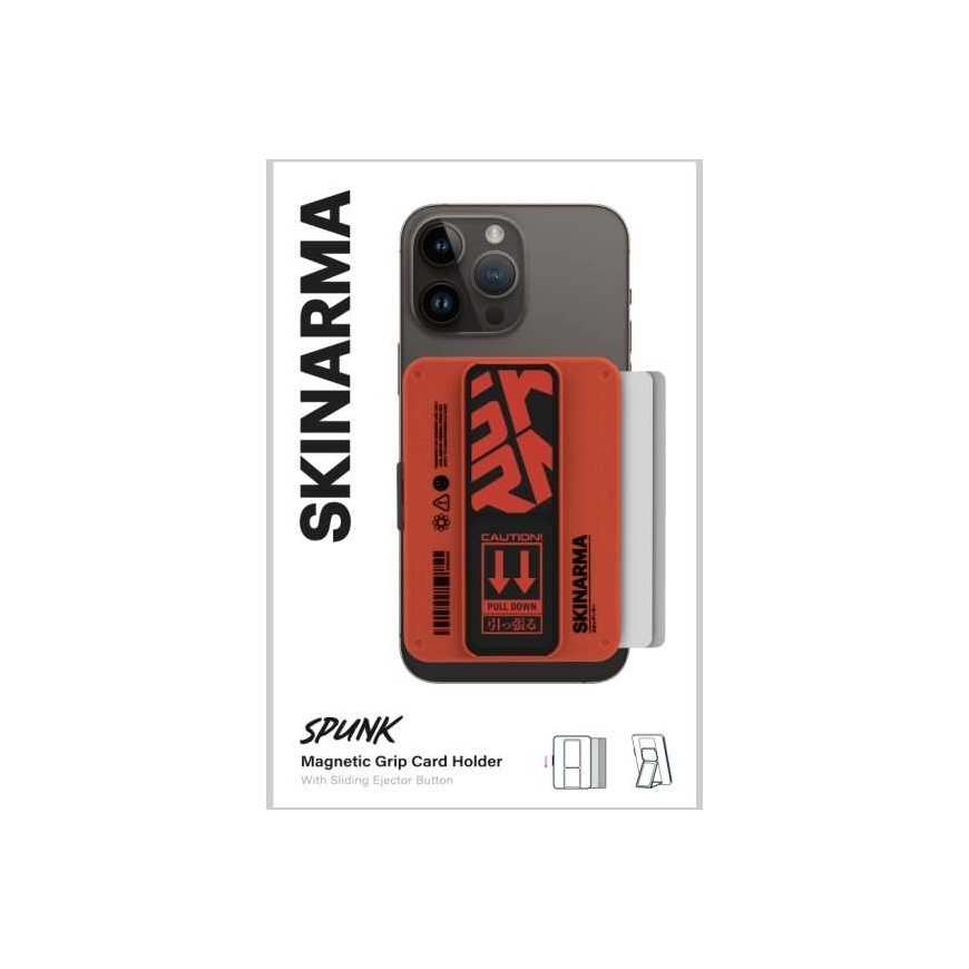Dėklas MagSafe kišenėlė Skinarma Mirage Spunk Wallet Magnetic Grip Stand oranžinės spalvos – 4