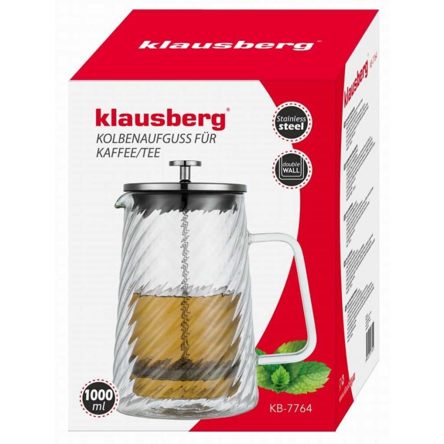 ZAPARZACZ DO KAWY HERBATY SZKLANY 1000ML FRENCH PRESS KLAUSBERG KB-7764 Silver – 4