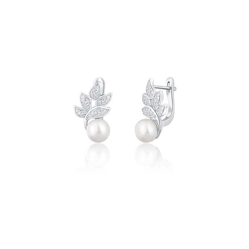 Jwl Luxury Pearls Gražūs sidabriniai auskarai su tikrais perlais ir cirkoniais JL0719